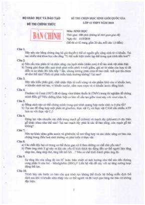 Đề thi chính thức chọn học sinh giỏi đội tuyển Quốc gia môn Sinh học Lớp 12 - Lần 1 - Năm học 2010 (Bản chính)